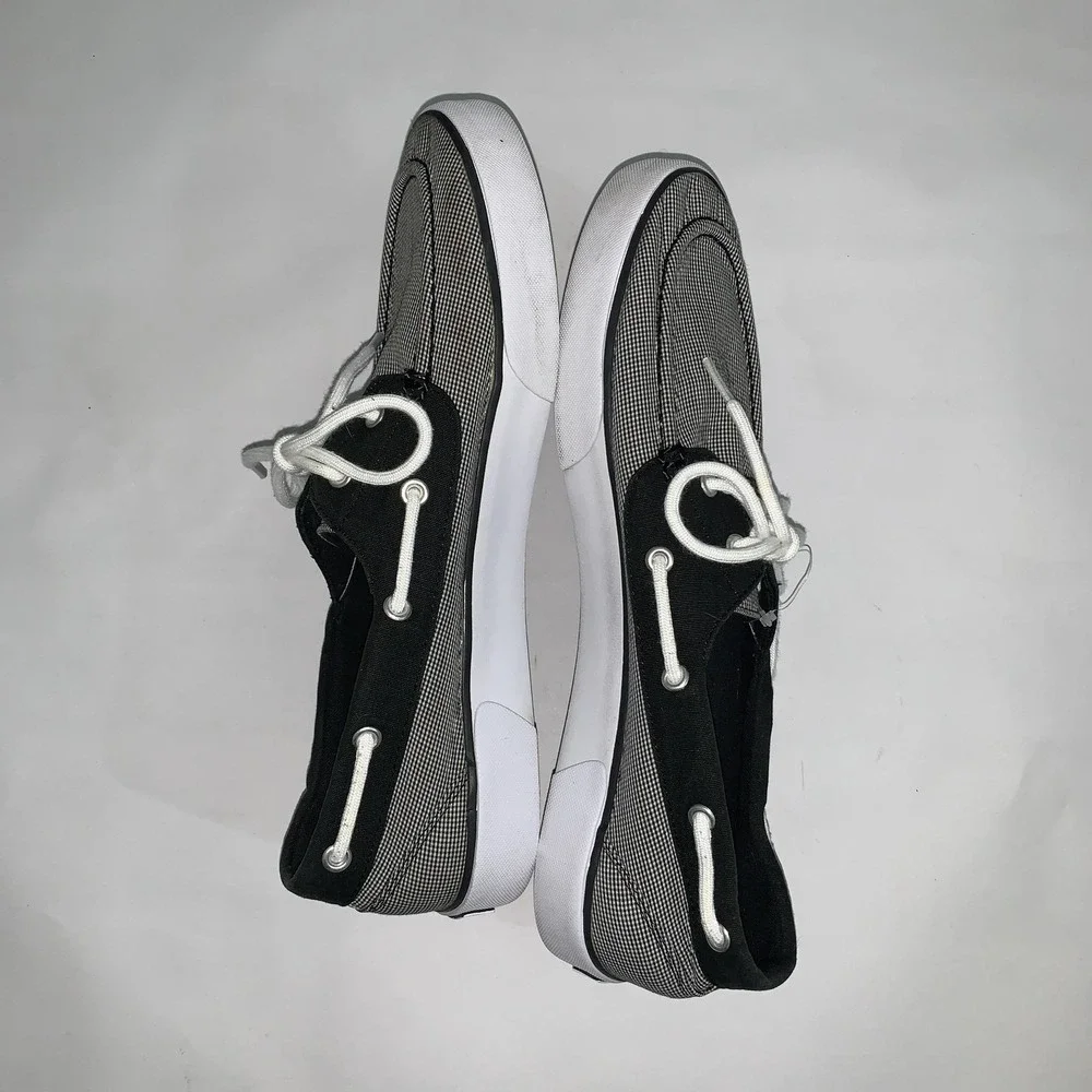 Polo Ralph Lauren Lander Boat Shoes Mens Size 12 Black Gingham Canvas Casual